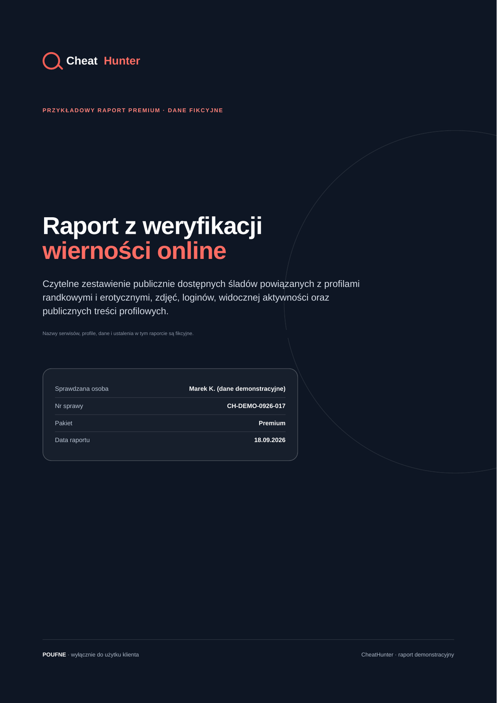 Podgląd przykładowego raportu Premium CheatHunter